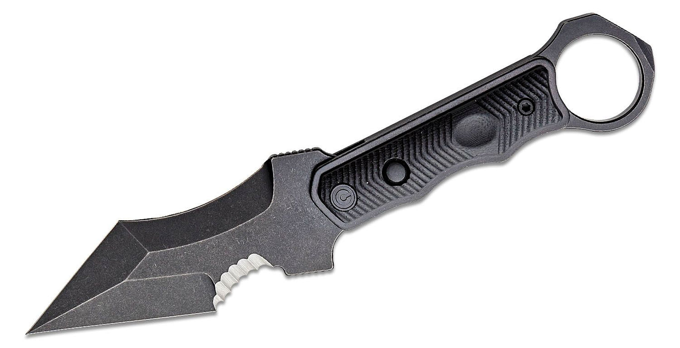 CIVIVI Orthrus Tactical Button Fixed Blade Knife Black G-10 (3.76" Black Serr) C20037B-1