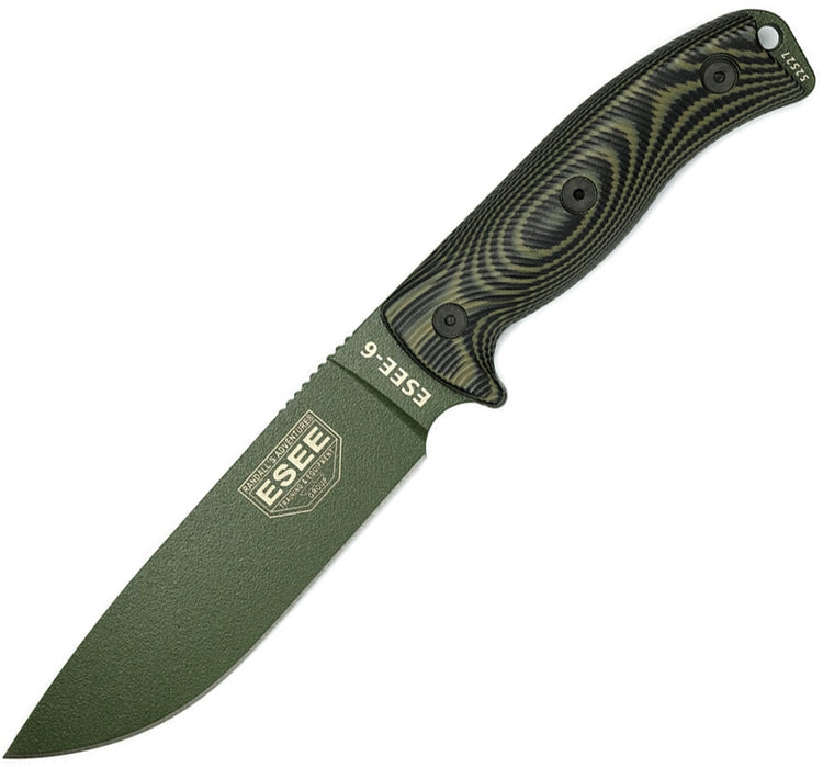 ESEE Model 6 Fixed Blade Knife OD Green/Black 3D G-10 (5.25" OD) ESEE-6POD-003